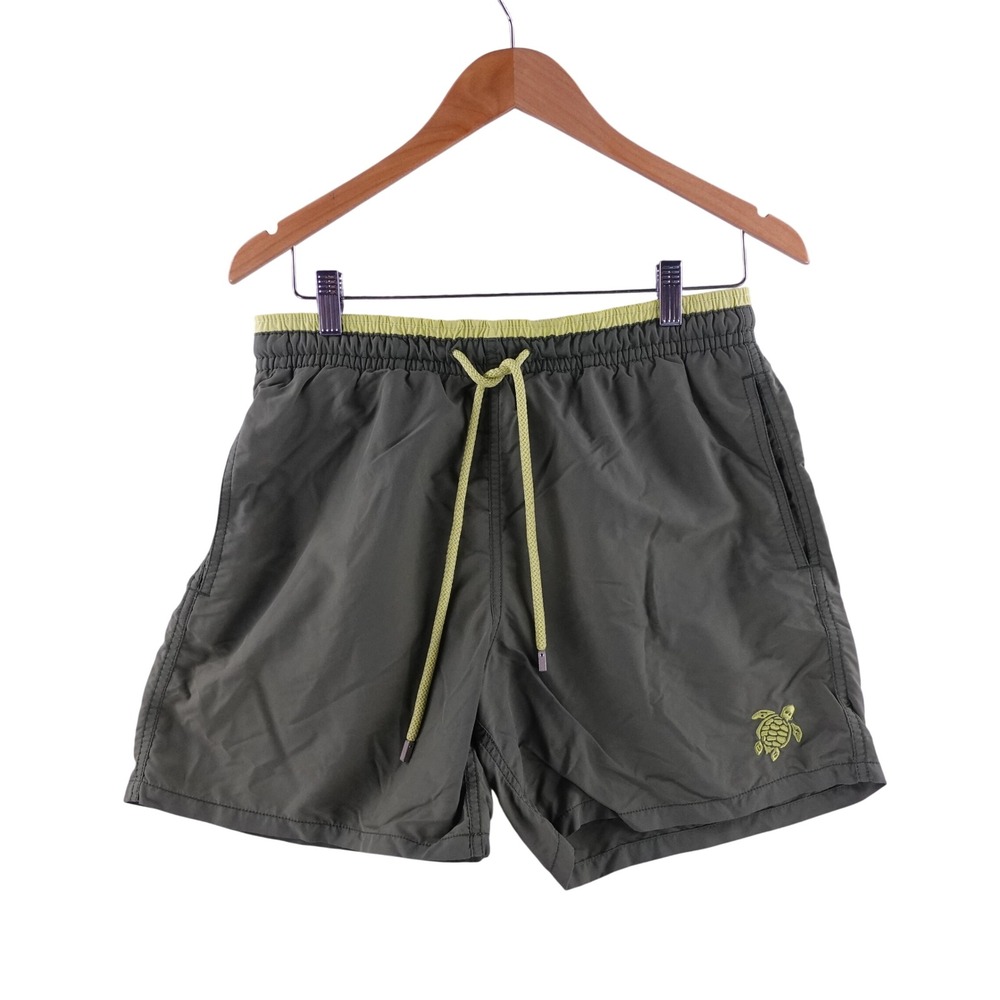 Vilebrequin Moorea Mens Large Swim Trunks Olive Green Lime Turtle Logo Shorts